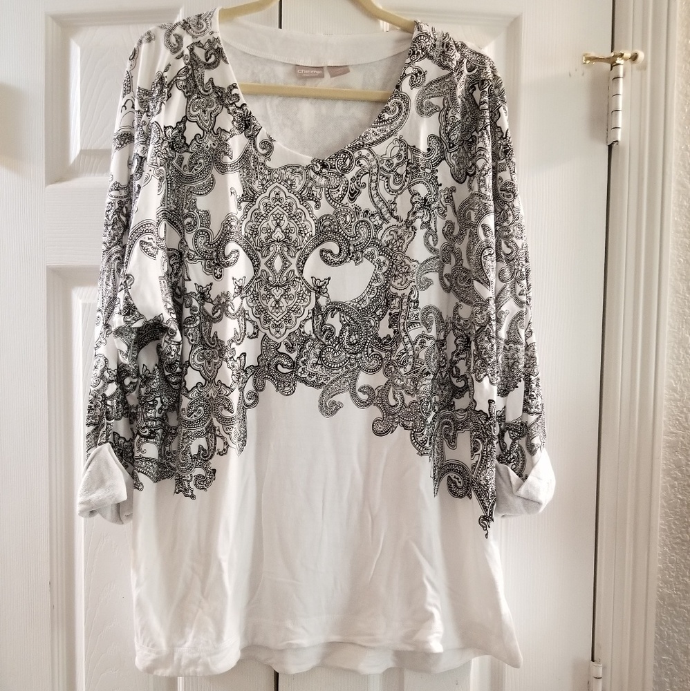 Chico's Terry Roll Sleeve Too, Sz 3